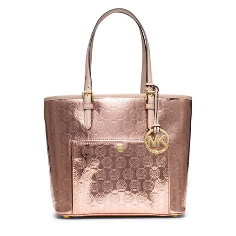 michael kors jet set monogram tote rose gold